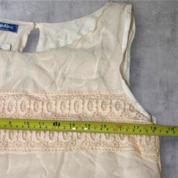 Italian GIULIA 100% Silk Top Peach Sleeveless Lined Flowy Blouse - Picture 6 of 11